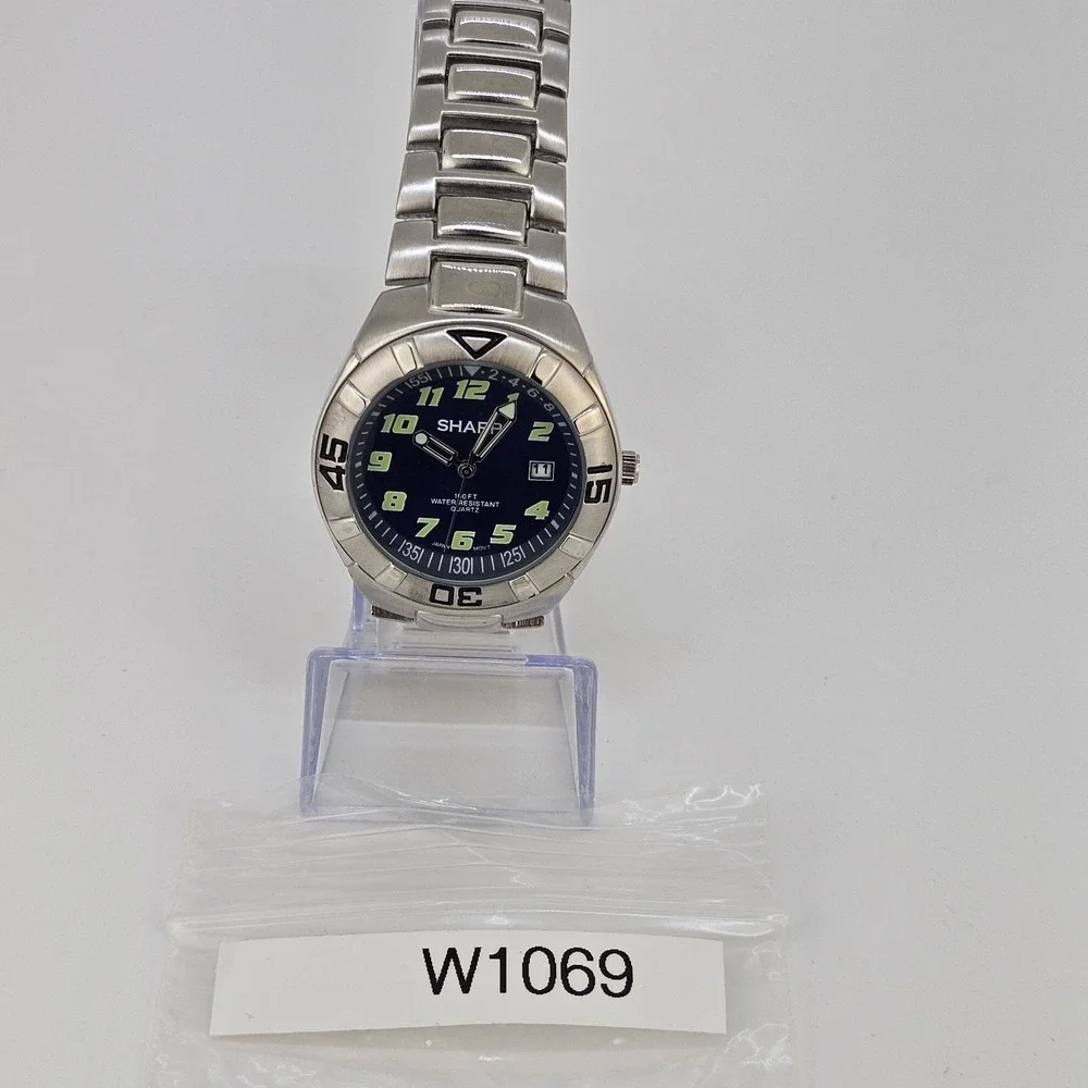 Sharp Analog Men's Watch 40MM Blue Dial Date Gray Bracelet Band 7.5